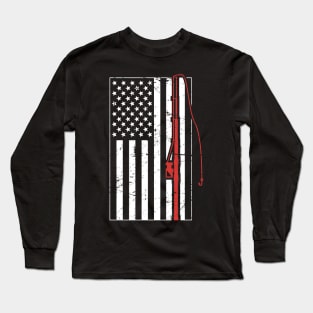 American Flag & Fishing Pole Long Sleeve T-Shirt